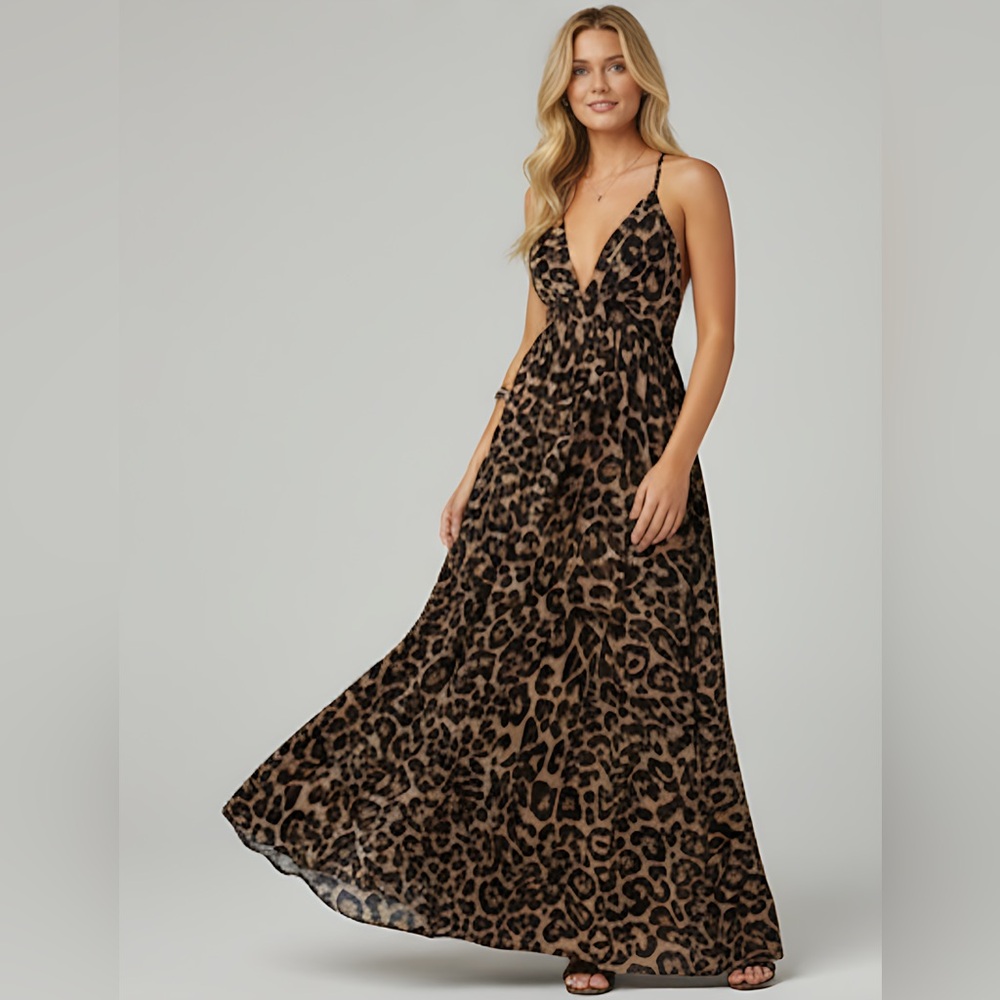 Plunging Neck Crisscross Open Back Leopard Dress - Picture 8 of 13